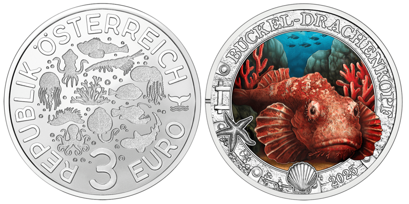 3 Euro Buckel-Drachenkopf Österreich 