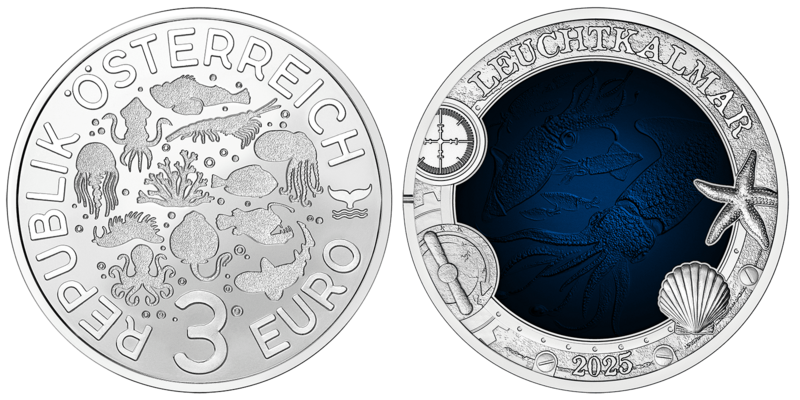 3 Euro Leuchtkalmar Österreich 
